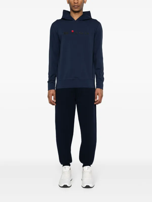 Tシャツ・カットソー KITON Men Hoodies UMK03770300D 004 Blue Kiton logo-rubberised Cotton Hoodie | Blue | FARFETCH