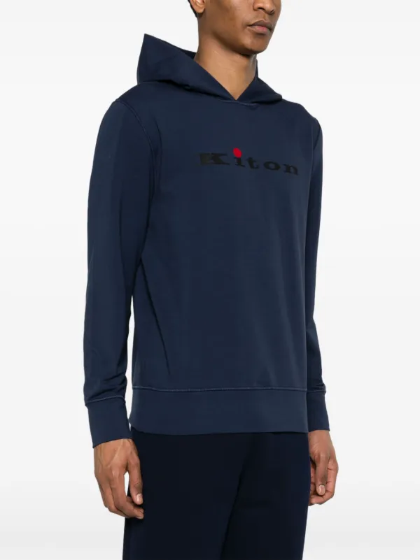 Tシャツ・カットソー KITON Men Hoodies UMK03770300D 004 Blue Kiton logo-rubberised Cotton Hoodie | Blue | FARFETCH