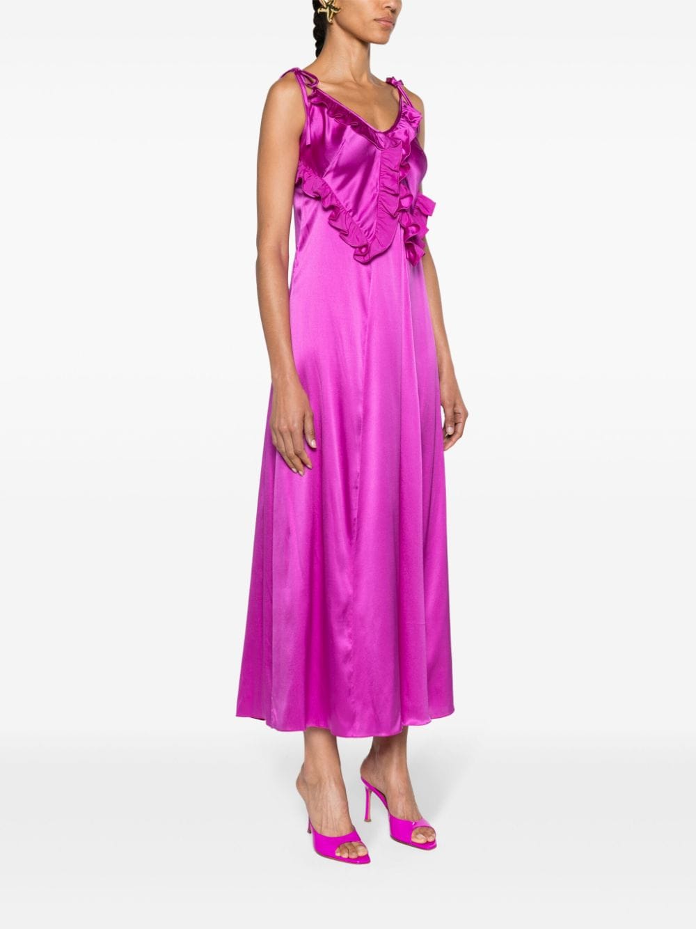 Shop Pnk Ruffled-detailed Silk Maxi Dress In Purple