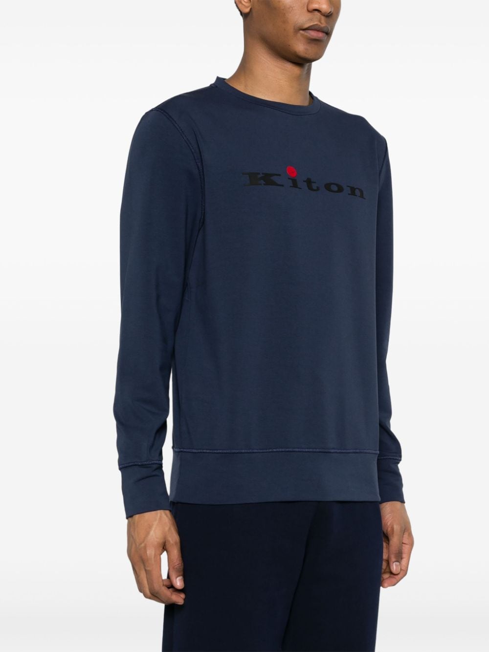 Shop Kiton Logo-rubberised Cotton Sweatshirt In Blue