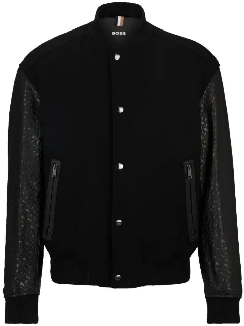 BOSS Jaqueta bomber de couro com monograma