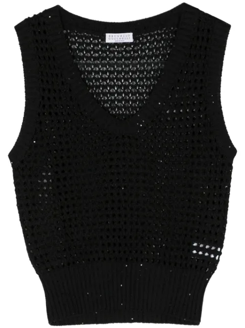 Brunello Cucinelli sequin-embellished open-knit vest