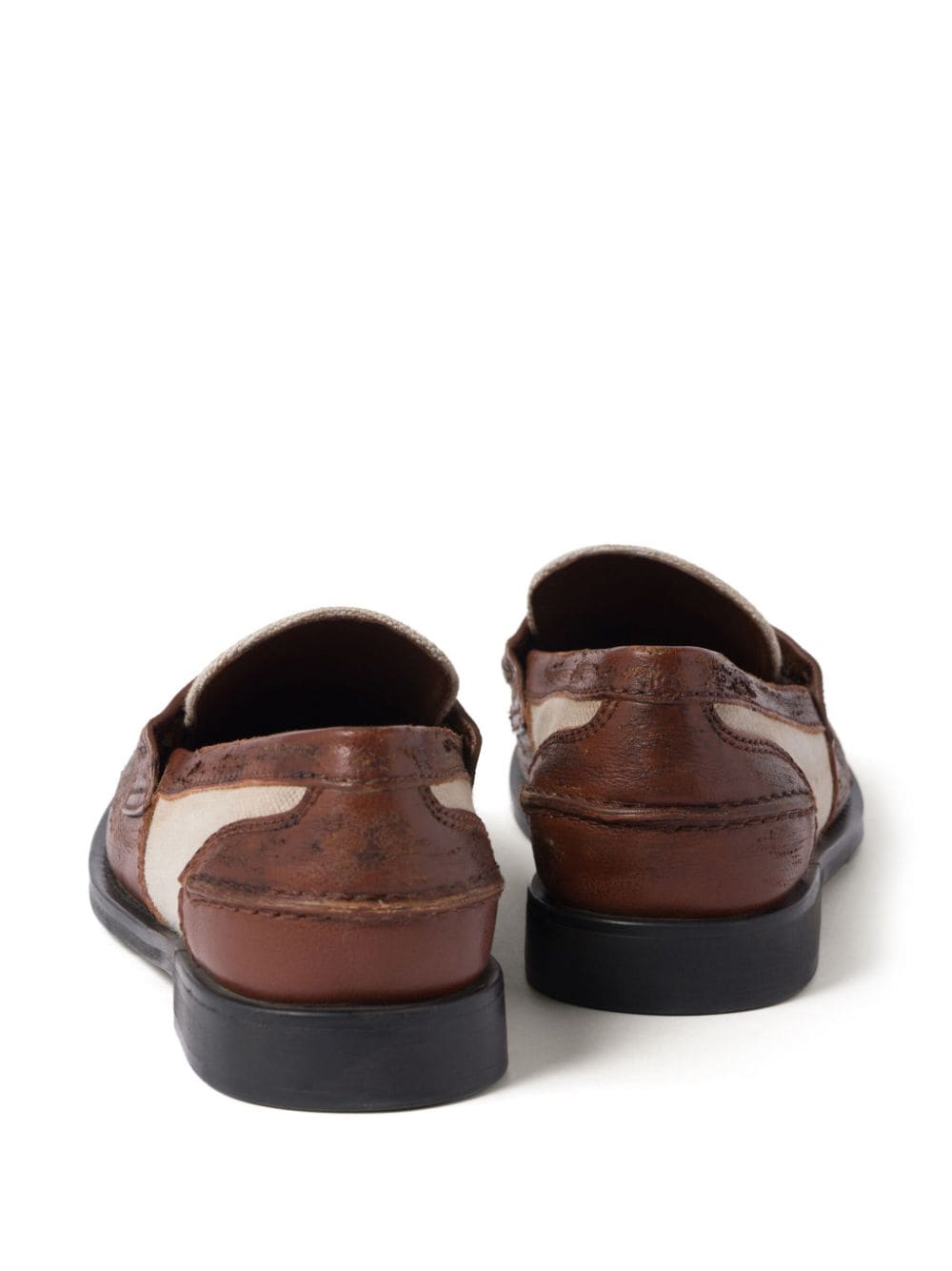 Shop Miu Miu Penny-appliqué Panelled Loafers In Brown