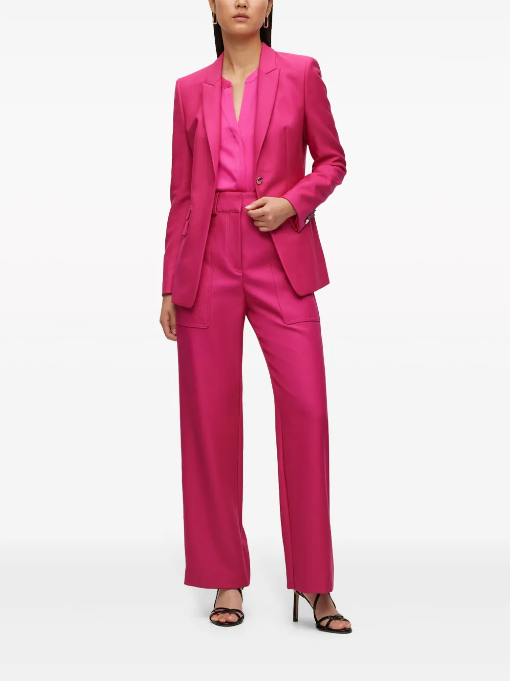 BOSS Blouse van linnenblend met split - Roze