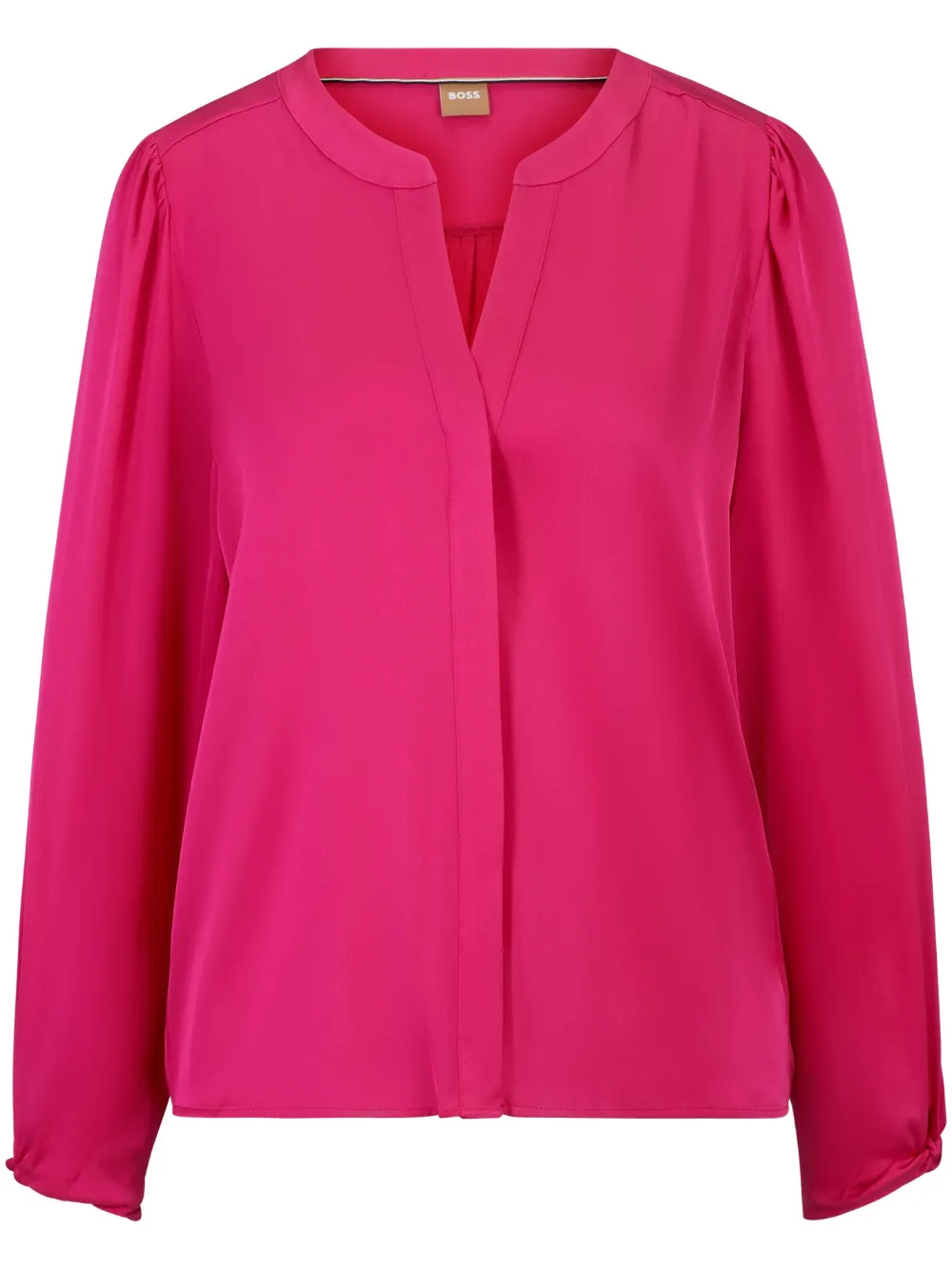 BOSS Blouse van linnenblend met split Roze