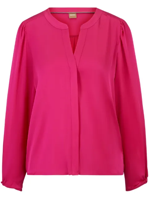 BOSS split-neck silk-blend blouse