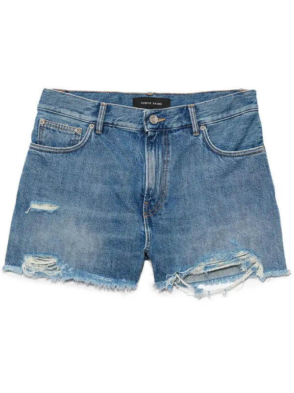 Farfetch Distressed Blue Jean Shorts Purple Brand Distressed Denim