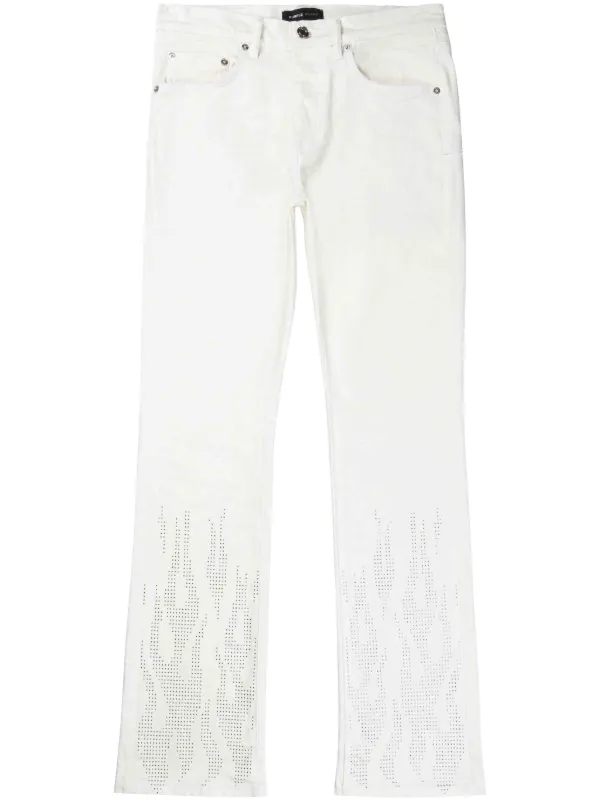 Straight Leg Low Rise White Jeans Womens Purple Brand Rhinestone
