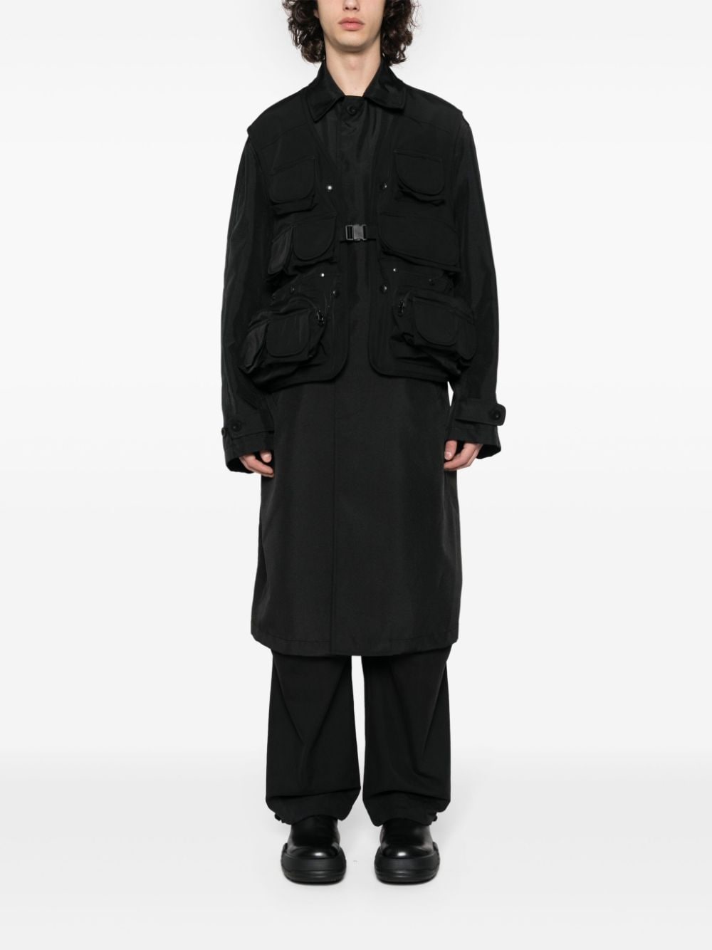 Shop Junya Watanabe Panelled Long Coat In 黑色
