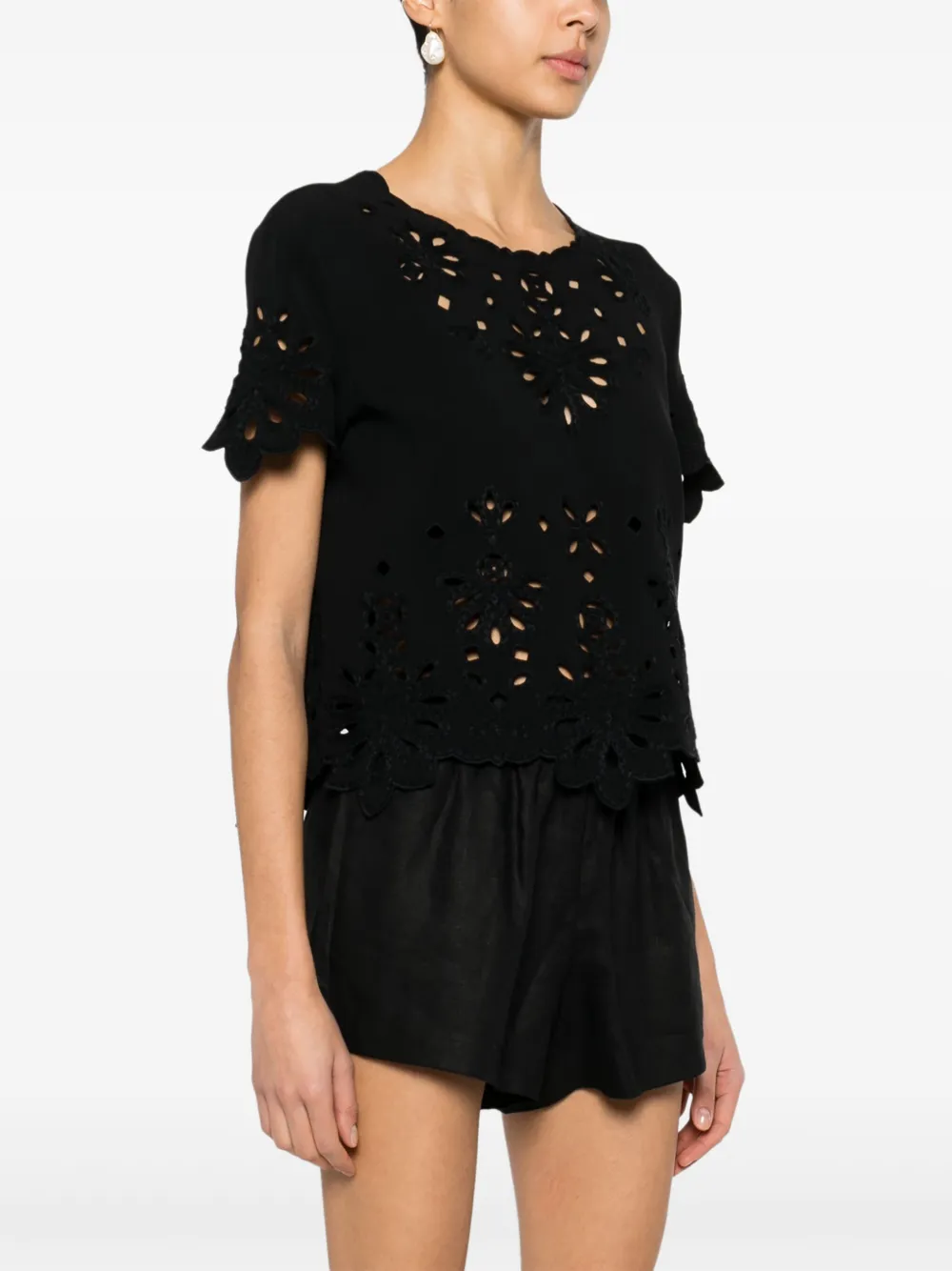 Shop Ermanno Scervino Broderie-anglaise Blouse In Black