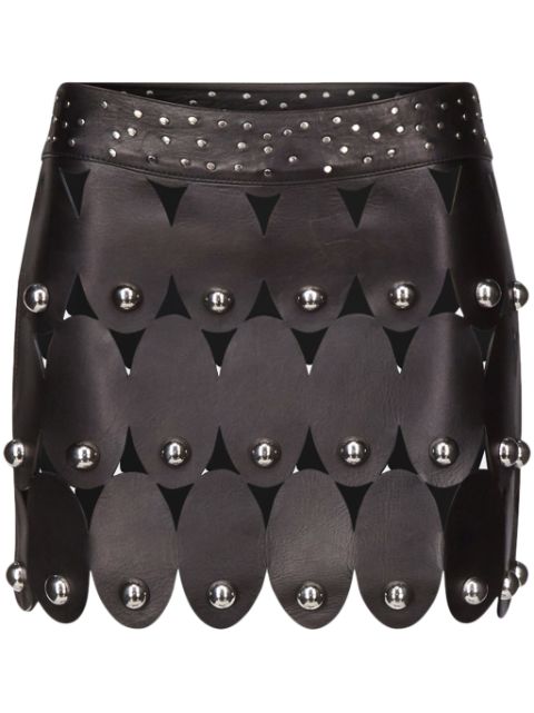 AREA stud-embellished leather mini skirt