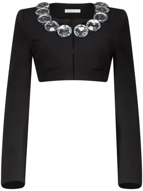 AREA crystal-embellished cropped wool jacket