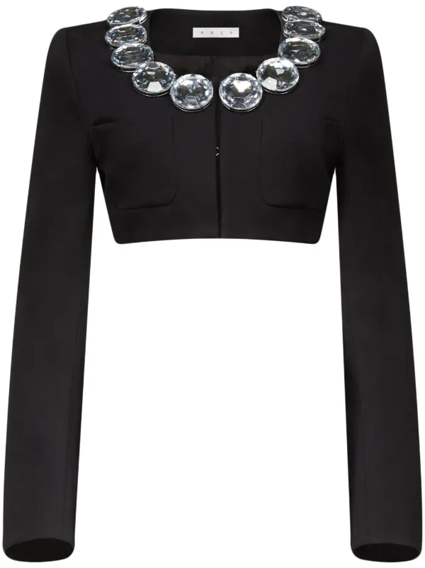 Area Crystal-embellished Cropped Wool Jacket in Black