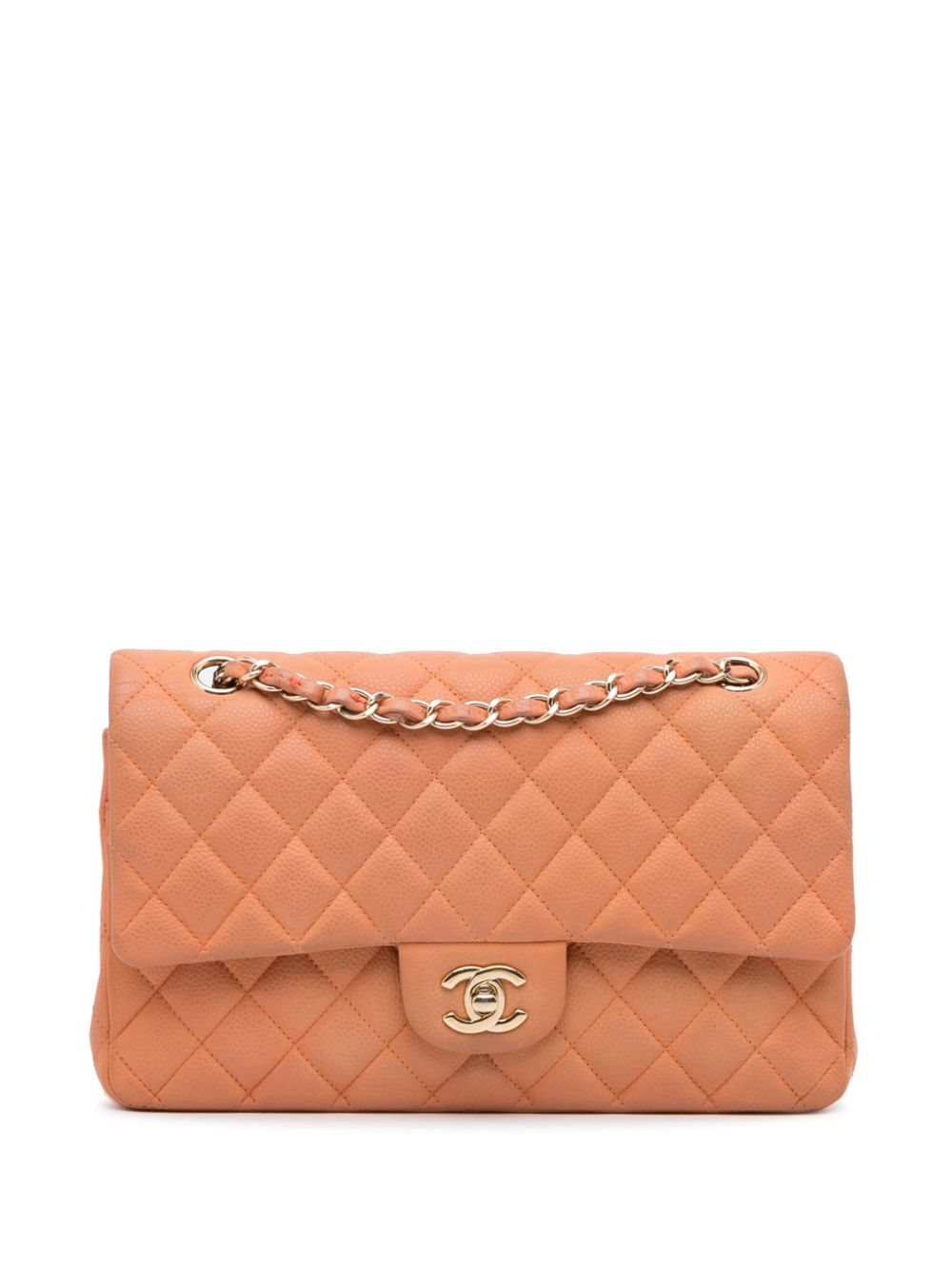 Pre-owned Chanel 2012 Medium Double Flap Shoulder Bag In Orange