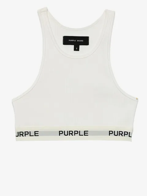 Purple Brand logo-tape cropped top