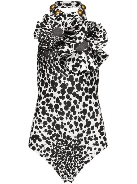 AREA dalmatian-print flower bodysuit