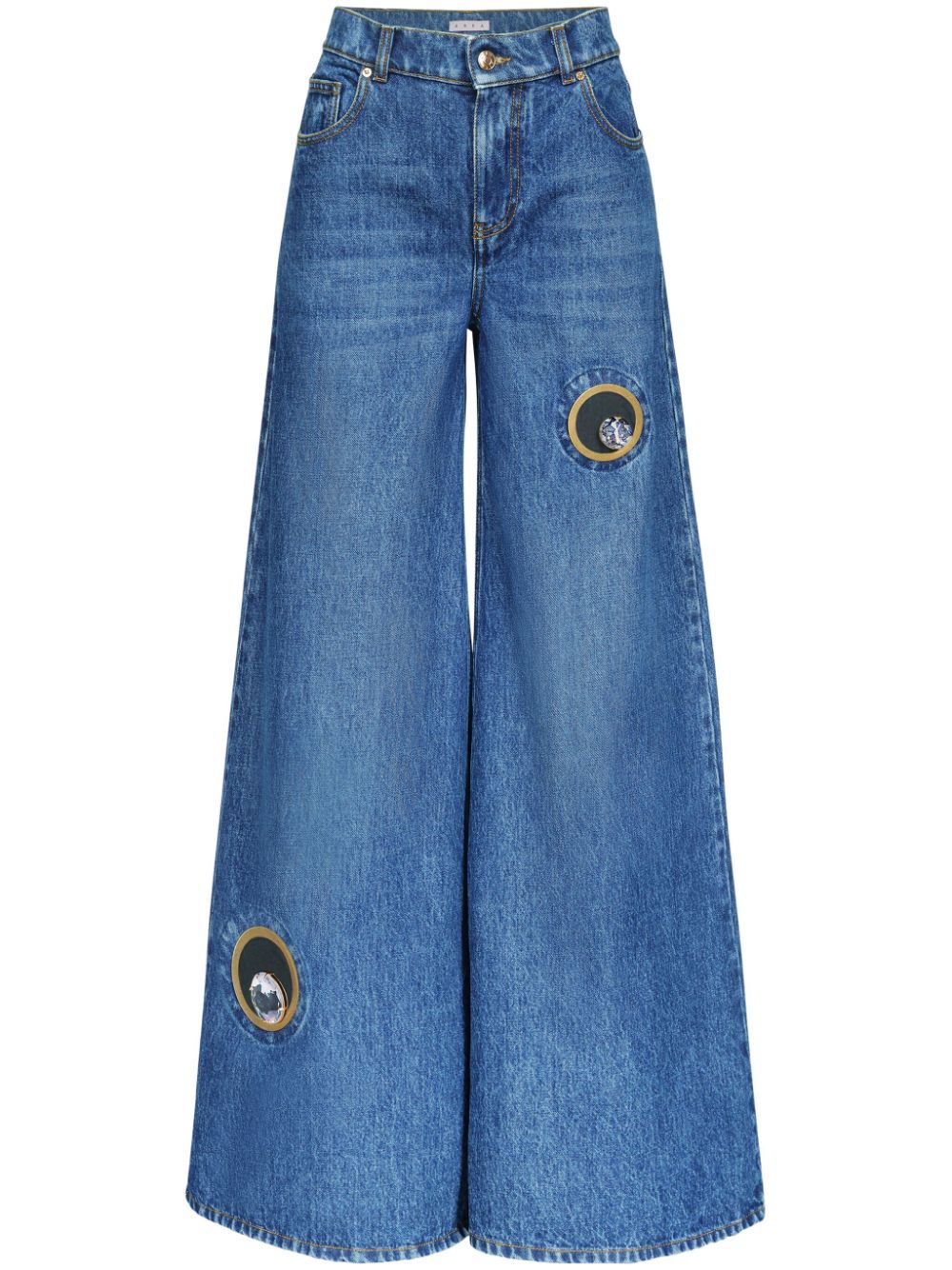 AREA Crystal Eyelet jeans met wijde pijpen Blauw