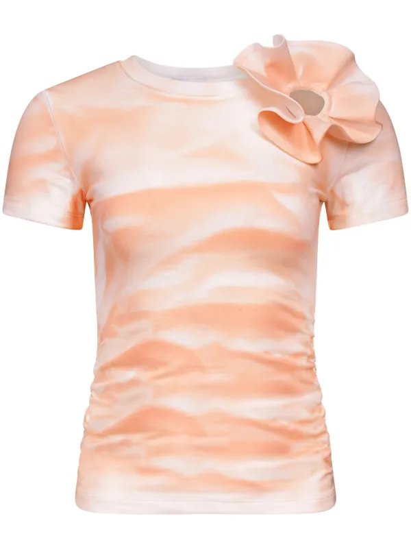 Area Ruffled Flower-appliqué T-shirt in Pink
