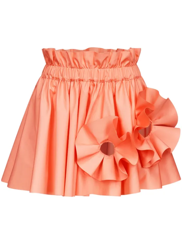 Area Ruffled Flower-appliqué Mini Skirt in Pink