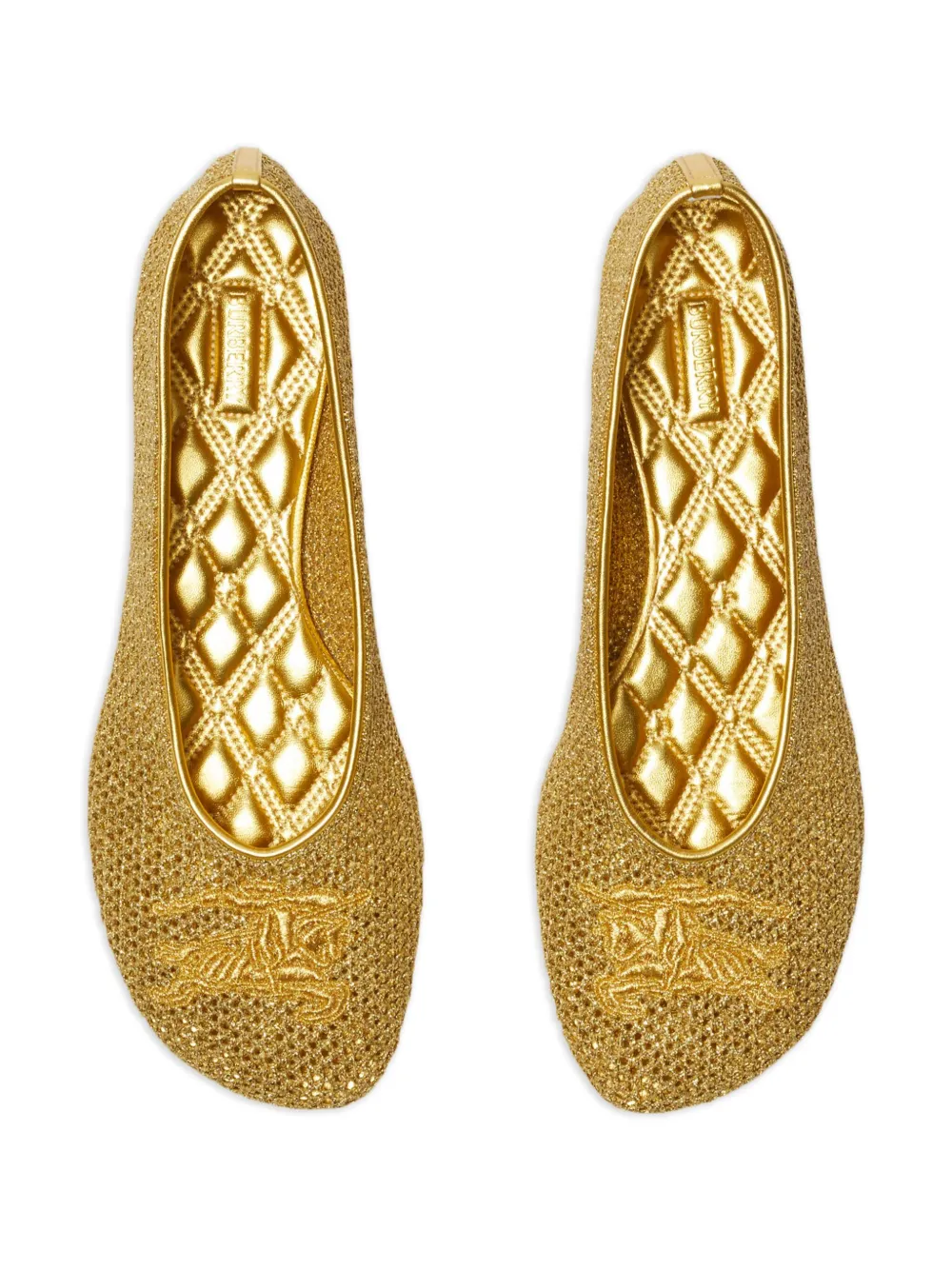 Burberry Beige Soft Leather Ballerina Shoes with Gold TB Logo