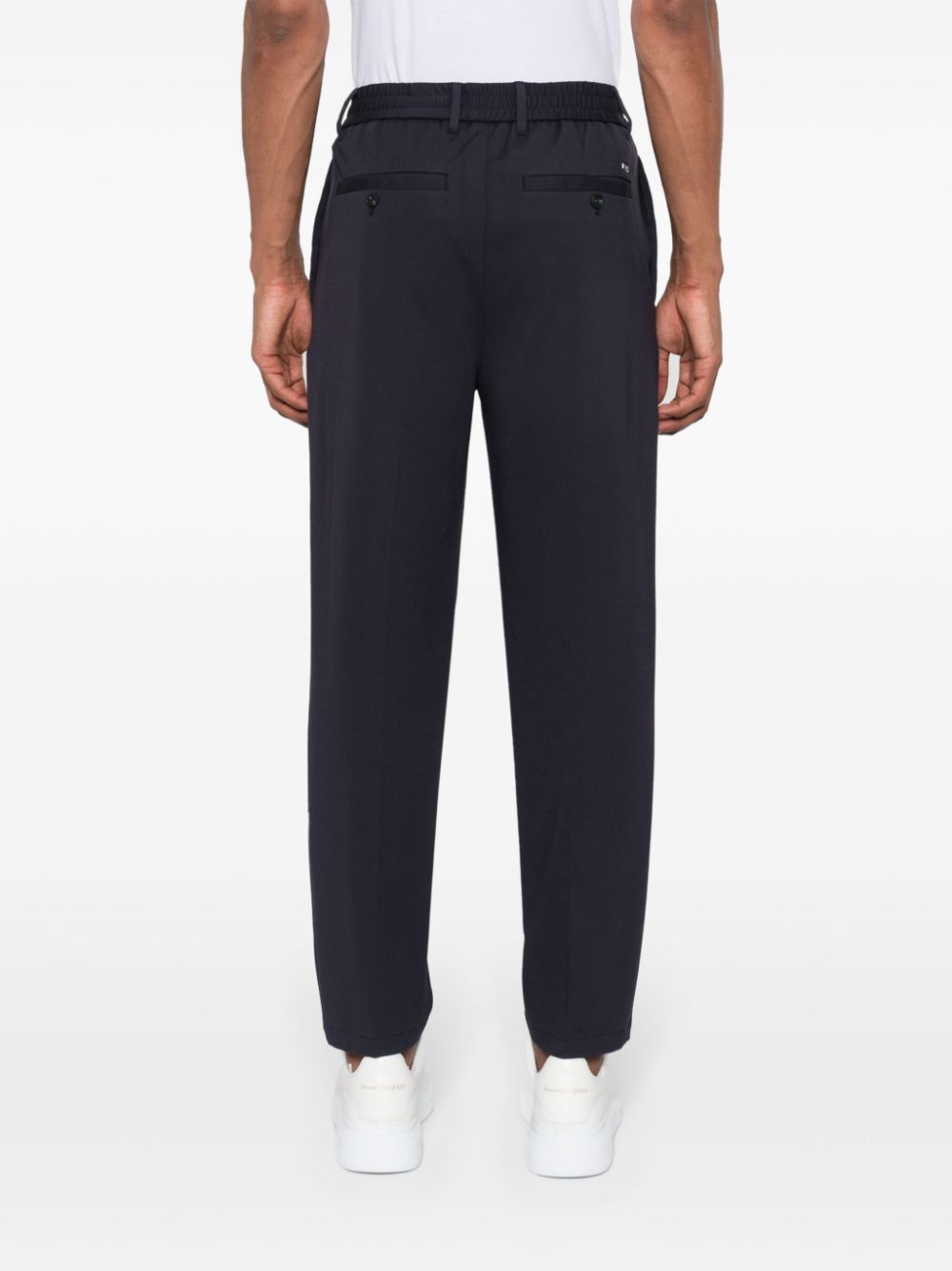 Shop Emporio Armani Raised-seam Tapered Trousers In Blue