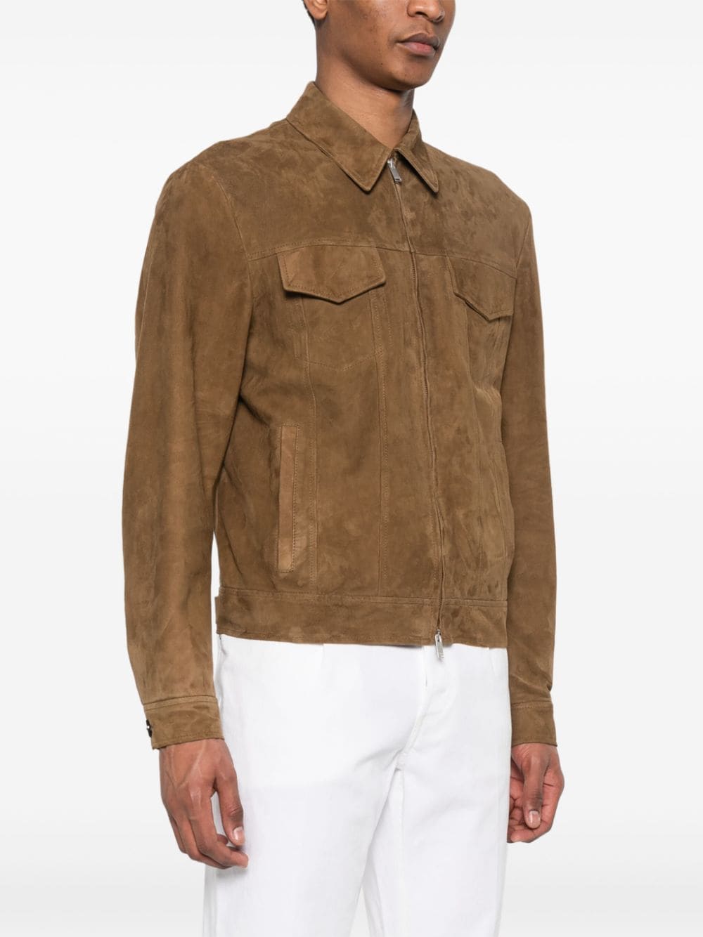 Shop Lardini Suede Shirt Jacket In Brown