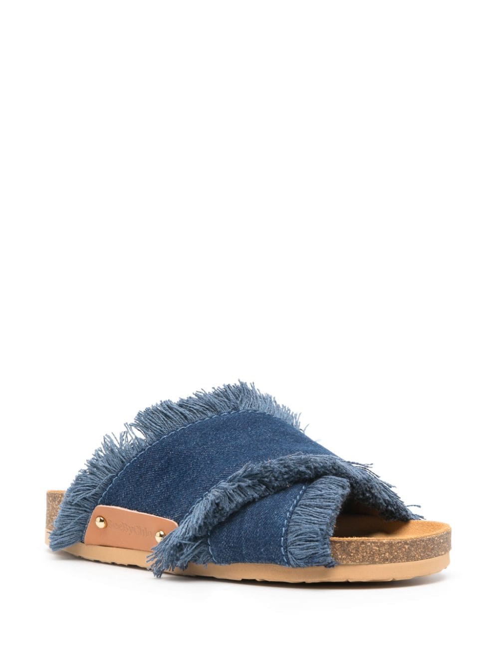 Shop See By Chloé Frayed Denim Sandals In Blue
