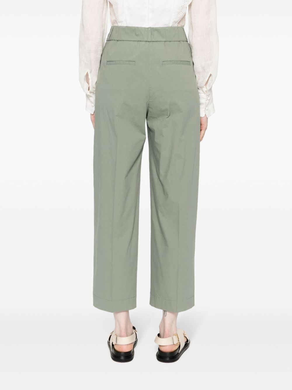 Shop Peserico Pressed-crease Poplin Tapered Trousers In Green