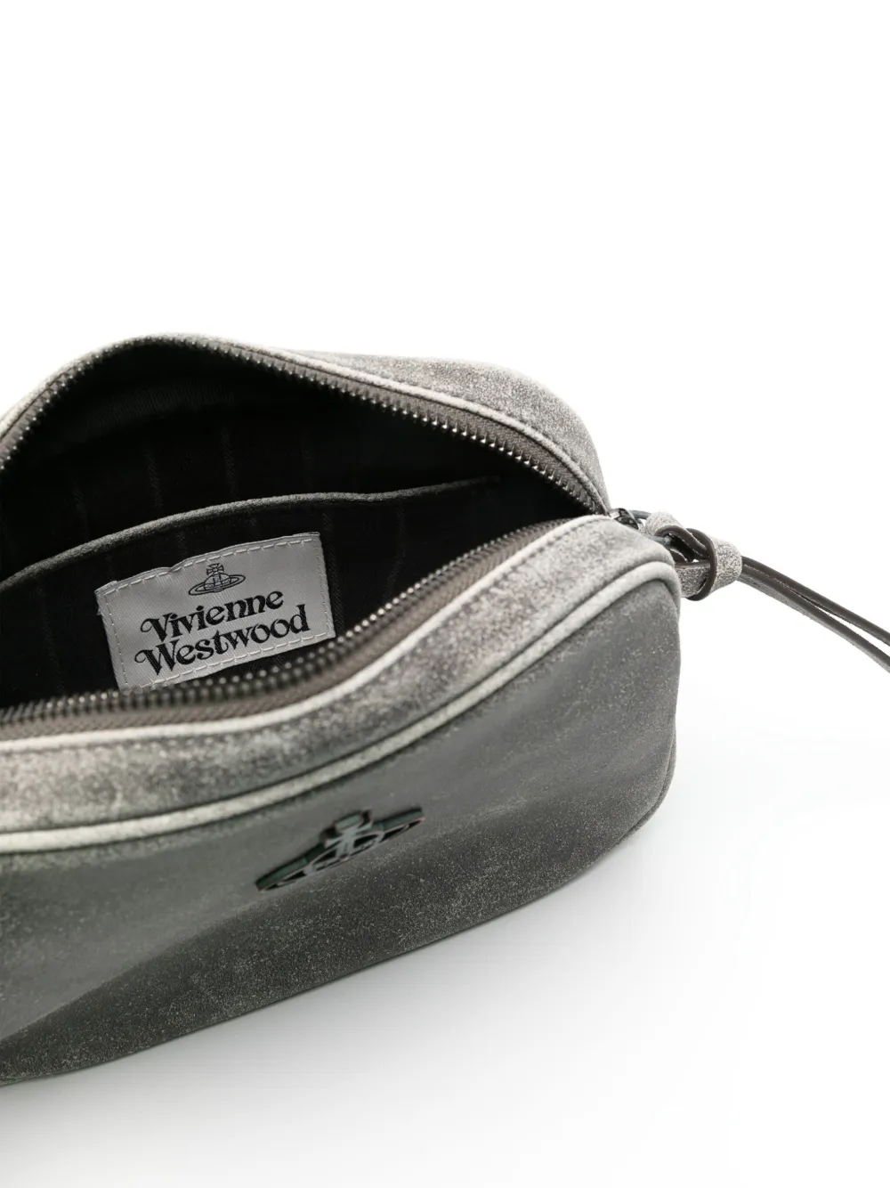 Shop Vivienne Westwood Orb-plaque Distressed Messenger Bag In Grey