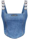 AREA crystal-embellished denim corset top - Blue