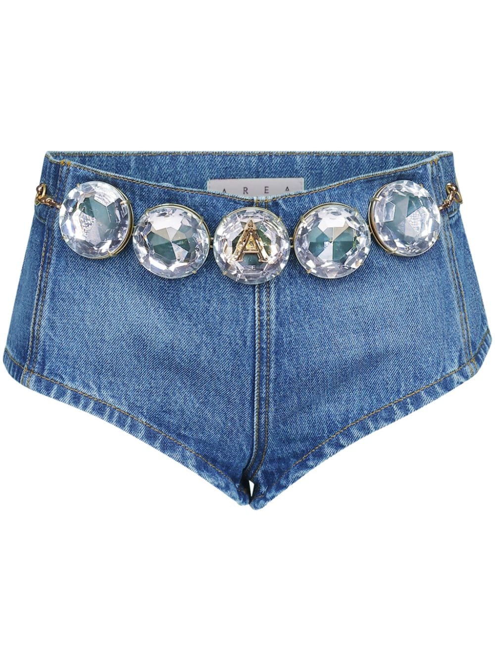 Shop Area Crystal-belt Denim Shorts In Blue