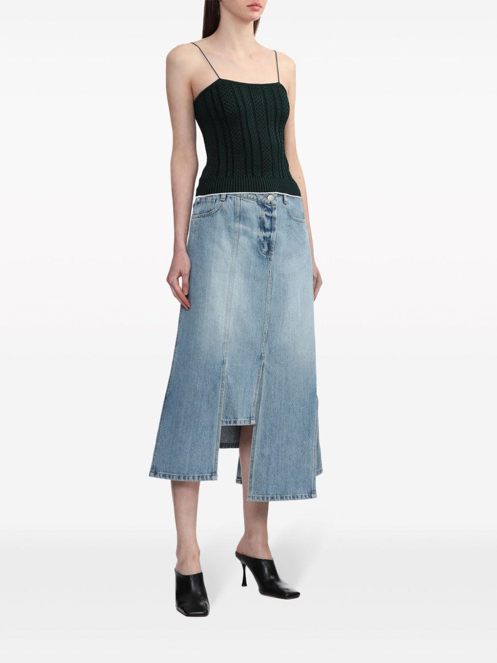 Shop Lvir Asymmetric-hem Denim Midi Skirt In Blue