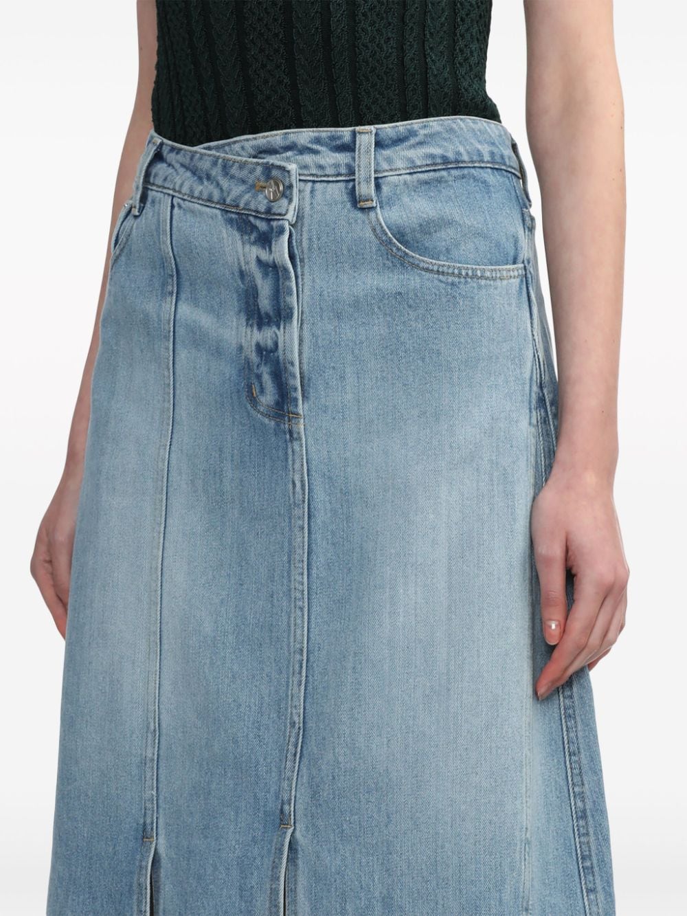 Shop Lvir Asymmetric-hem Denim Midi Skirt In Blue