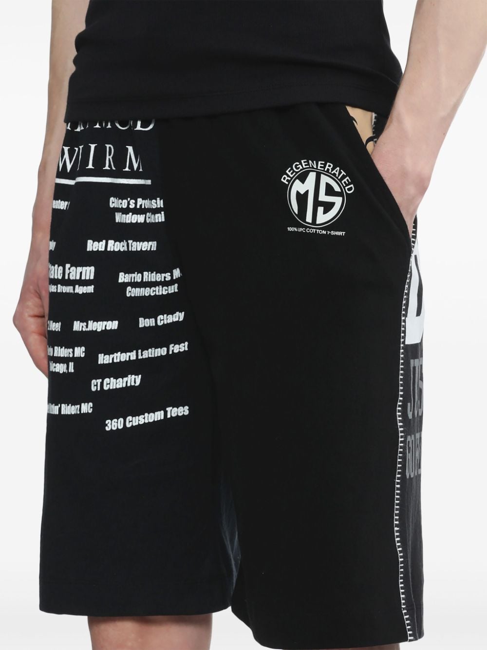 Shop Marine Serre Text-print Cotton Track Shorts In Black