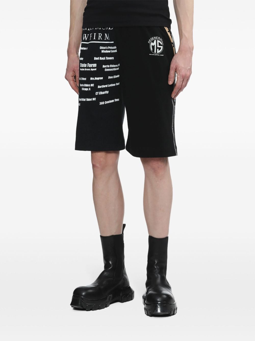 Shop Marine Serre Text-print Cotton Track Shorts In Black