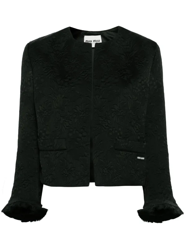 Miu Miu Floral-matelessé Cropped Jacket in Black