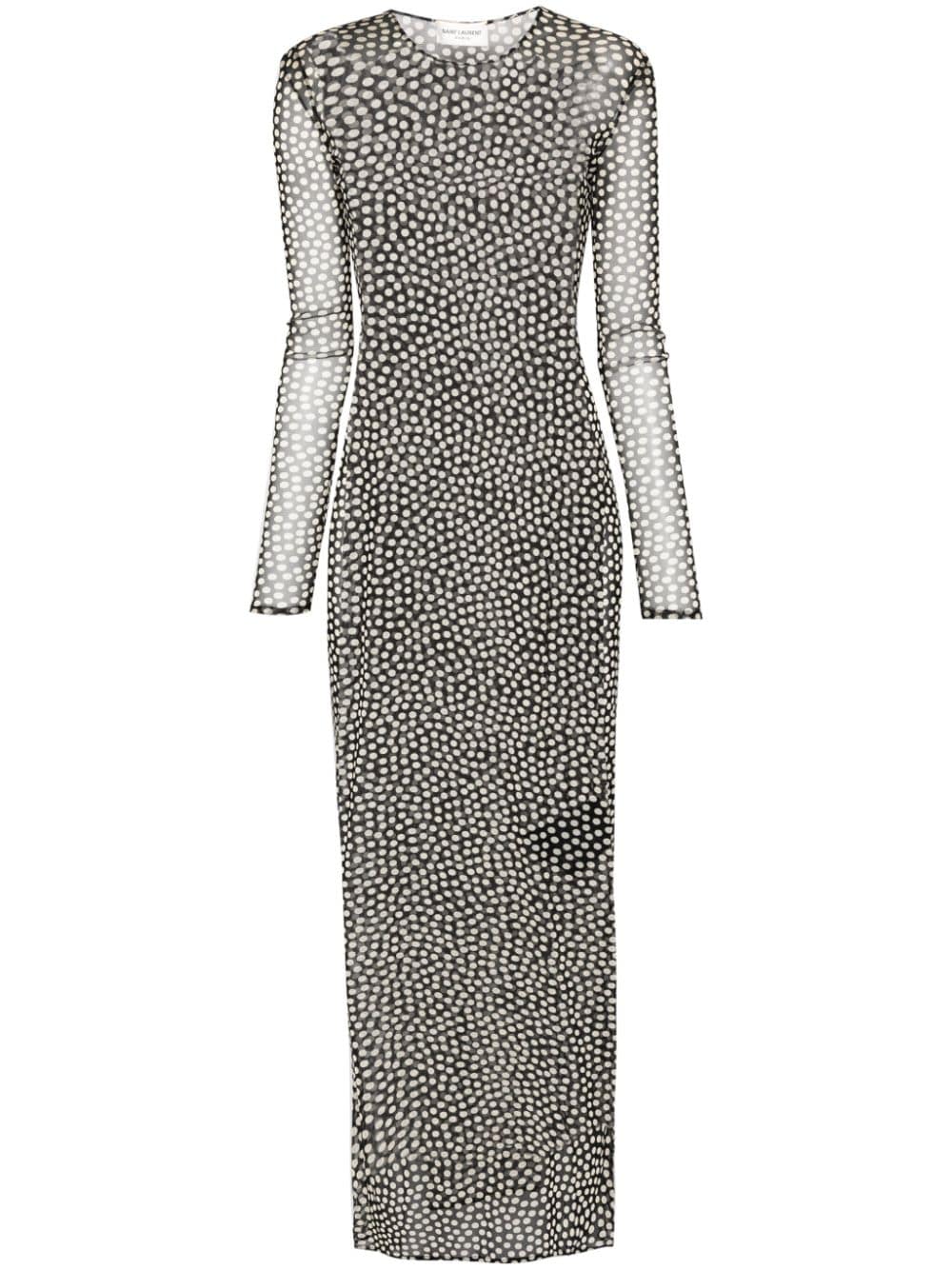 Saint Laurent Mesh maxi-jurk met stippen Zwart