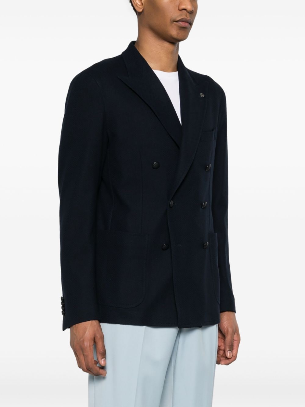 Shop Tagliatore Double-breasted Cotton Blazer In Blue