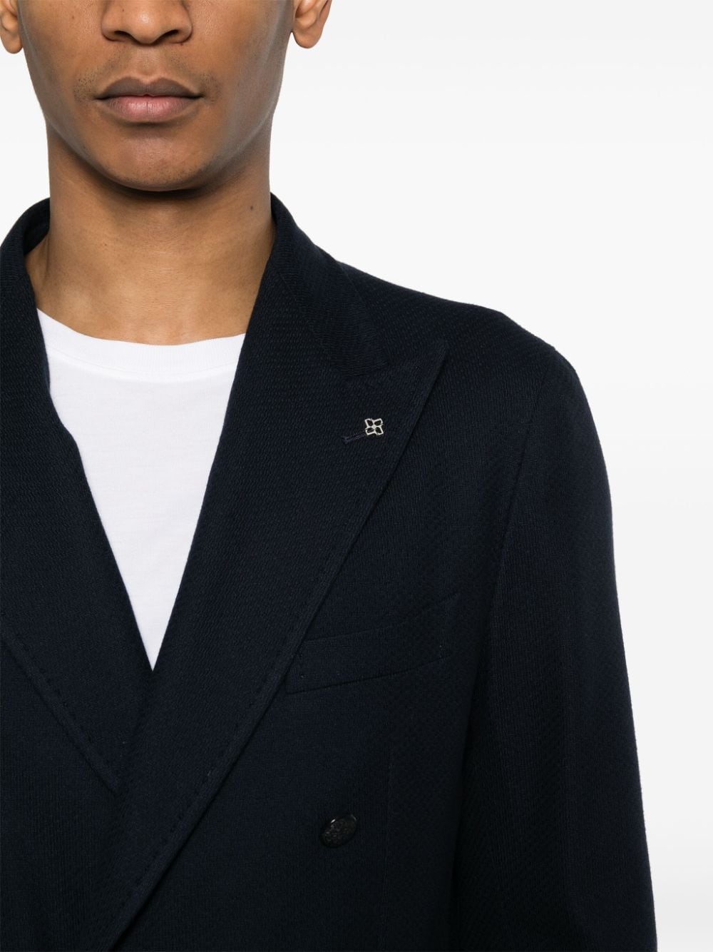 Shop Tagliatore Double-breasted Cotton Blazer In Blue