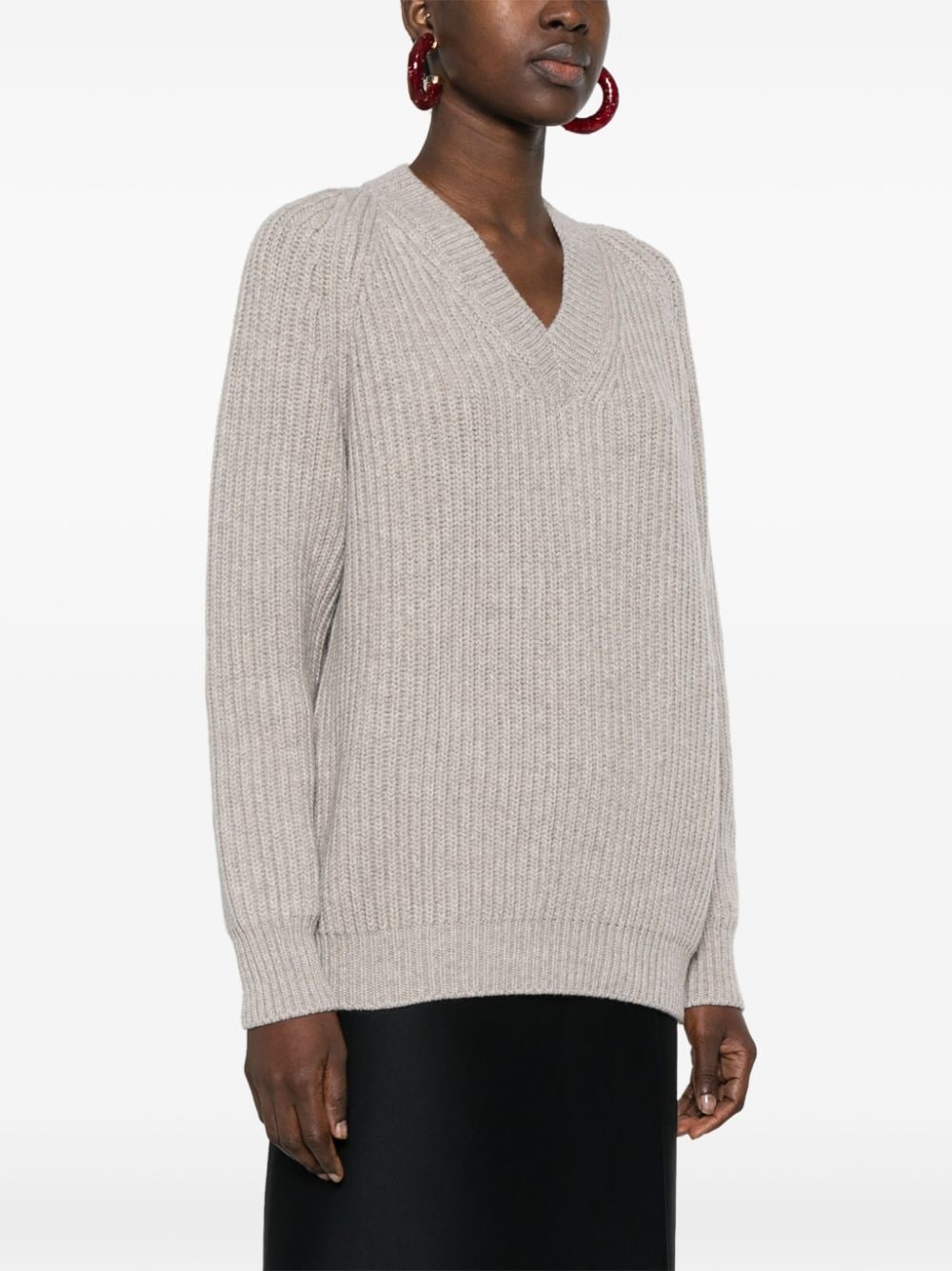 Shop Gucci V-neck Chunky-knit Jumper In Grey