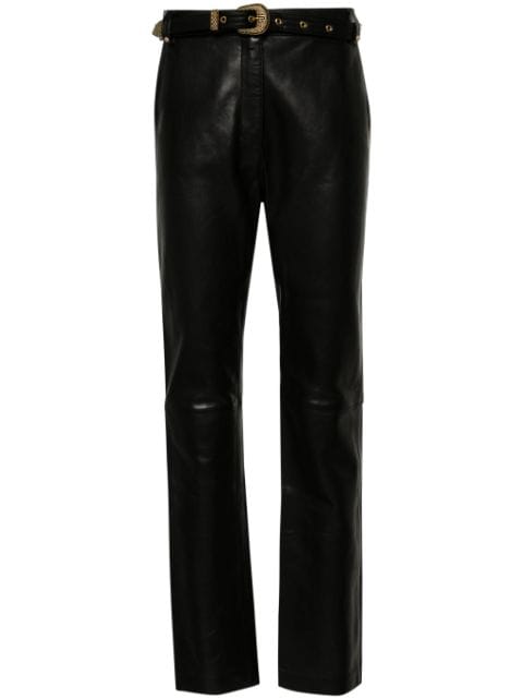 Balmain belted high-rise leather trousers