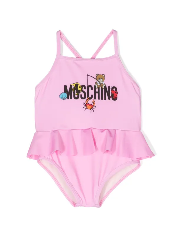 Moschino Kids Teddy Bear print Skirt Swimsuit Pink FARFETCH HK