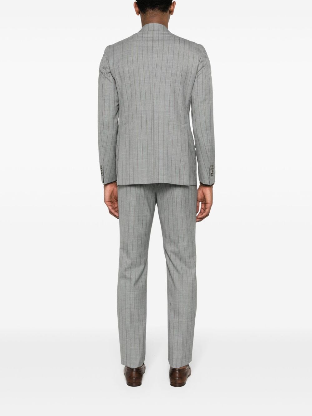 Shop Tagliatore Striped Double-breasted Suit In Grey