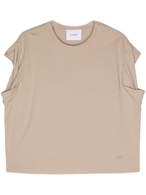 Nude logo-embroidered cotton t-shirt