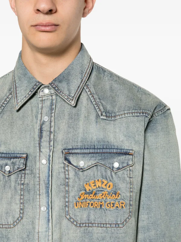 Kenzo logo-embroidered Denim Shirt | Blue | FARFETCH