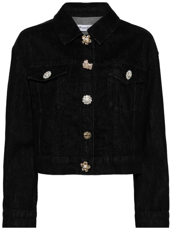 Embellished black denim jacket best sale