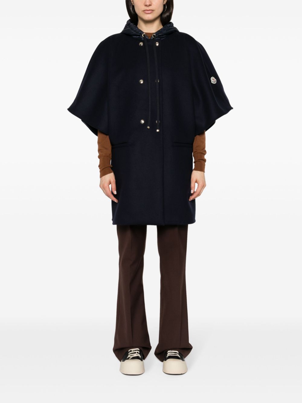 Shop Moncler Mantella Hooded Cape In Blue