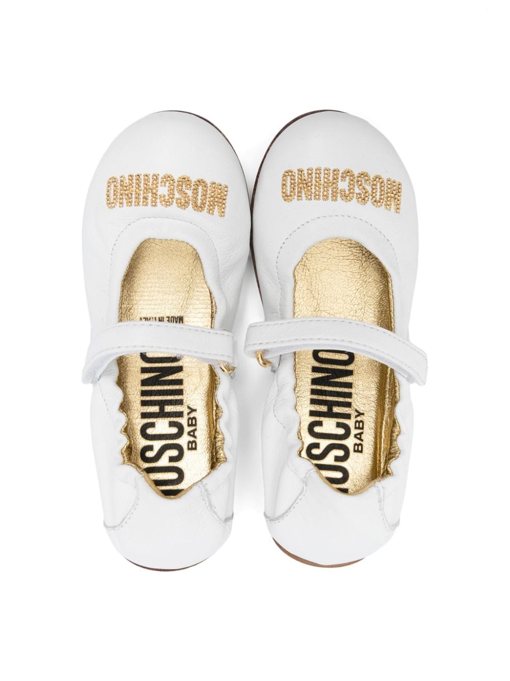Shop Moschino Logo-lettering Leather Ballerina Shoes In White