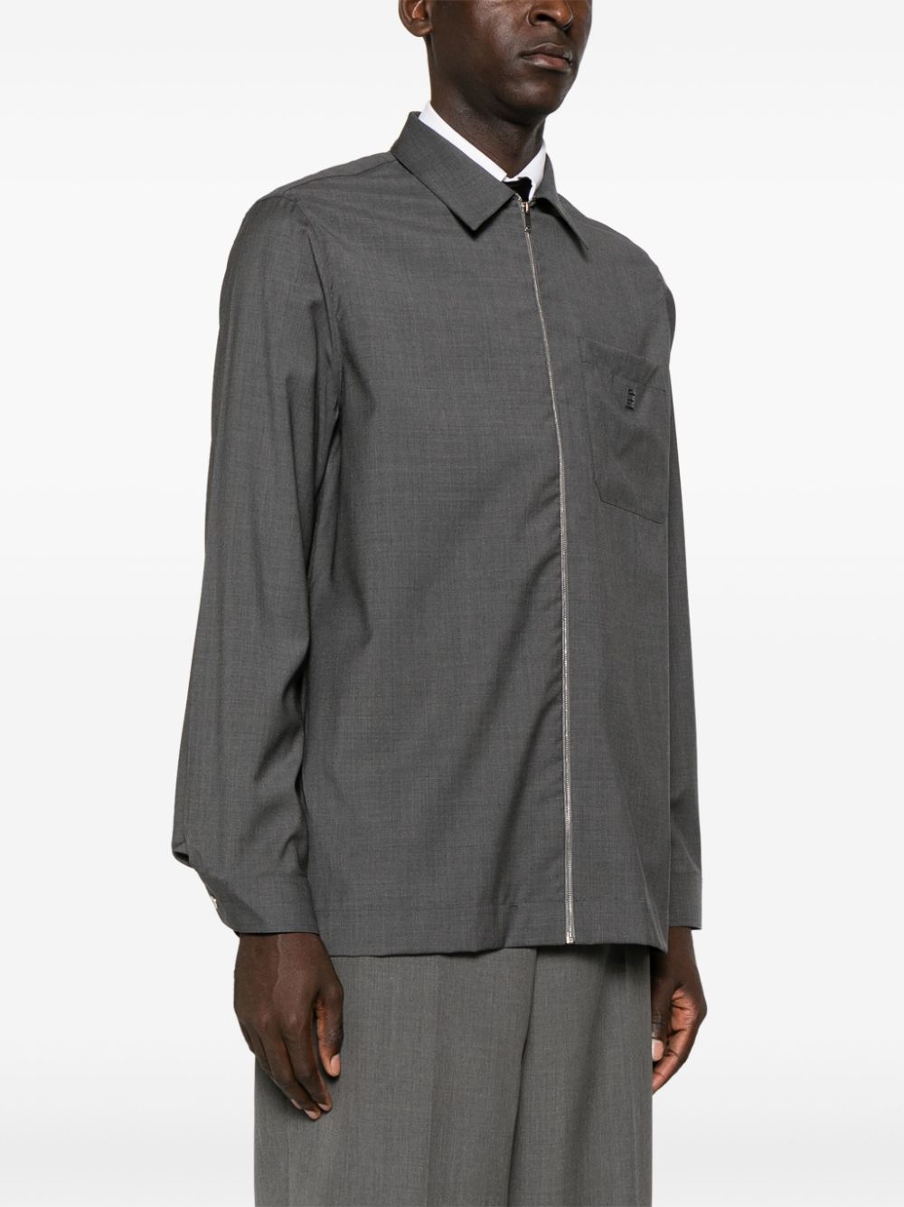 Shop Givenchy Logo-plaque Wool Shirt In Grey
