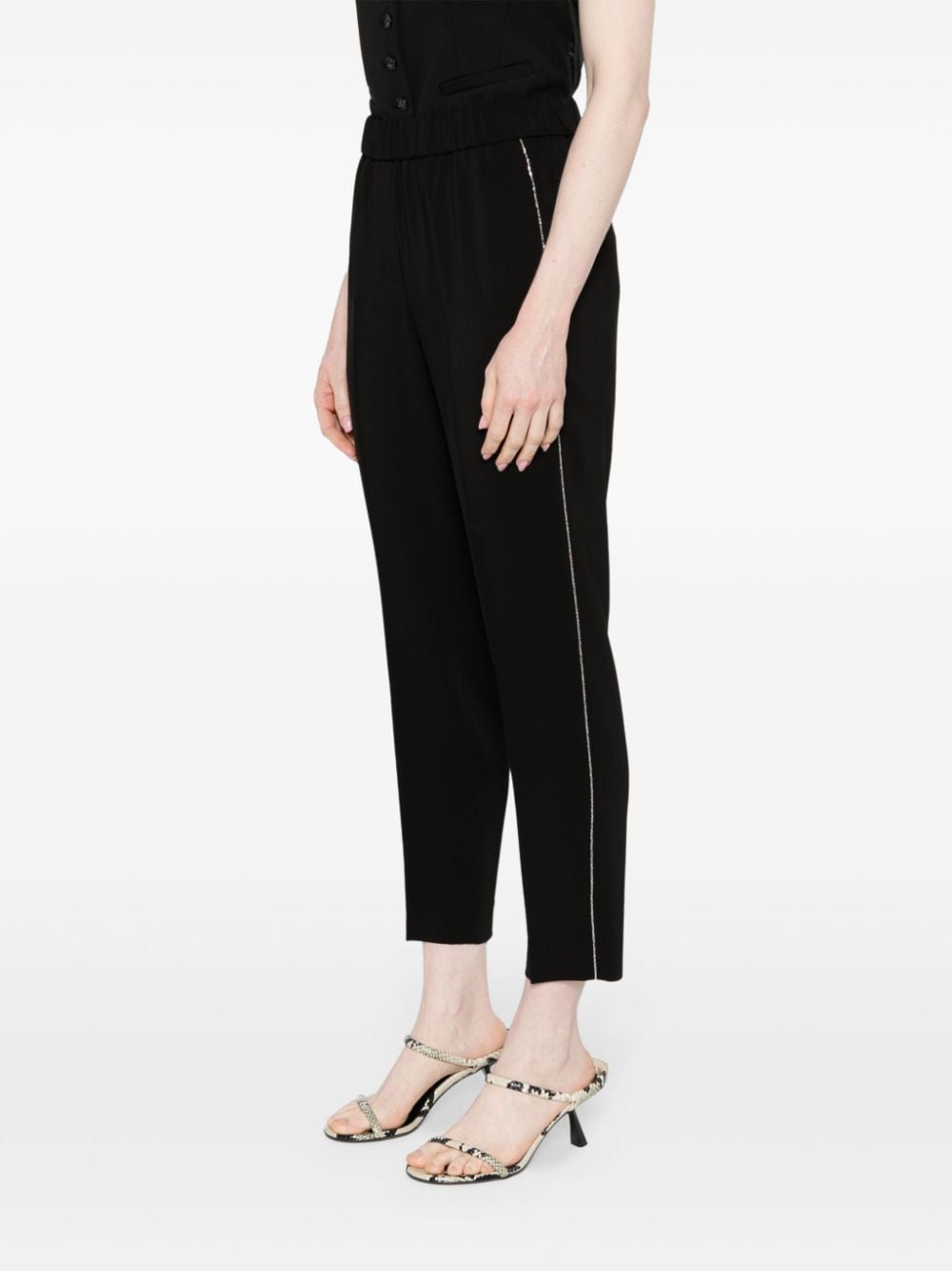 Shop Peserico Bead-detailed Tapered Trousers In Black